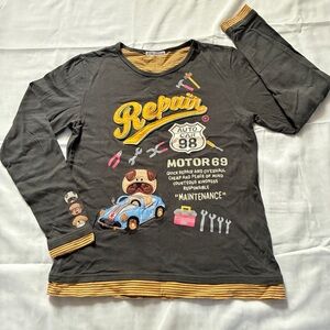 Japan Brand Rough Vintage Cute Embroidery Long Sleeve Cotton Crewneck T-Shirt